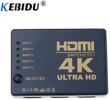 KEBIDU 4K HD 1080P Video HDMI Switch Switcher 5 Port HDMI Splitter met IR Afstandsbediening voor HDTV PS3 DVD HDMI Switcher