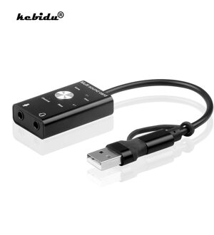 Kebidu Usb 2.0 Type-C Naar 3.5Mm Jack 7.1/5.1 Externe Geluidskaart Hoofdtelefoon Microfoon Audio Adapter voor Windows Mac Linux Android