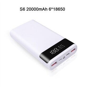 Kebidumei Dual Usb Micro Usb Type C Power Bank Shell 5V Diy 4/6*18650 Case Batterij Opslag doos Zonder Batterij S6 wit