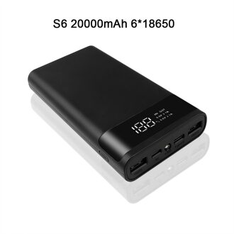 Kebidumei Dual Usb Micro Usb Type C Power Bank Shell 5V Diy 4/6*18650 Case Batterij Opslag doos Zonder Batterij S6 zwart
