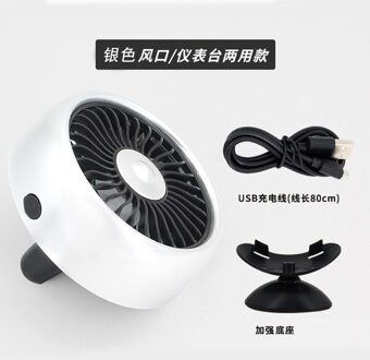 Kebidumei Elektrische Auto Fan Usb Mini Fan Multi-Functie Auto Air Koeler Ventilator Met Kleurrijke Led Voor Luchtuitlaat center Console Sliver met Console
