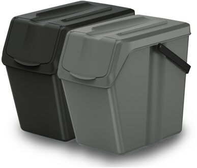 Keden Afvalbak/emmer set van 2x - afval scheiden - zwart/grijs - 25L - afsluitbaar - 24 x 40 x 37 cm