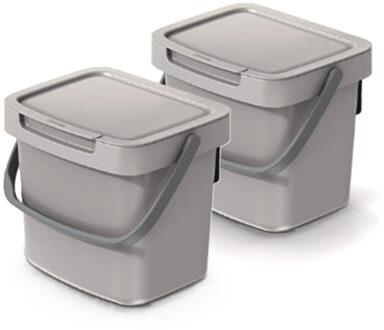 Keden GFT aanrecht afvalbakje - 2x - beige - 3L - afsluitbaar - 19 x 17 x 15 cm - klepje/hengsel