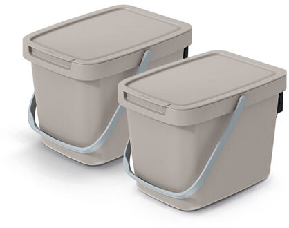 Keden GFT aanrecht afvalbakje - 2x - beige - 6L - afsluitbaar - 20 x 26 x 20 cm - klepje/hengsel