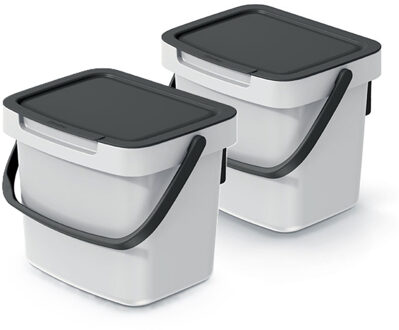 Keden GFT aanrecht afvalbakje - 2x - creme wit - 3L - afsluitbaar - 19 x 17 x 15 cm - klepje/hengsel