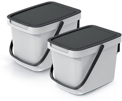 Keden GFT aanrecht afvalbakje - 2x - creme wit - 6L - afsluitbaar - 20 x 26 x 20 cm - klepje/hengsel