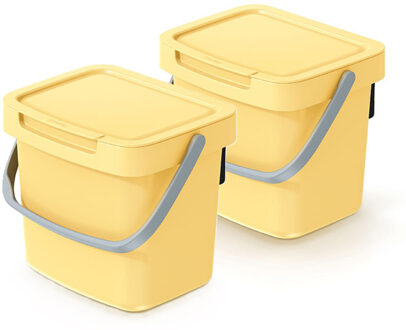 Keden GFT aanrecht afvalbakje - 2x - geel - 3L - afsluitbaar - 19 x 17 x 15 cm - klepje/hengsel