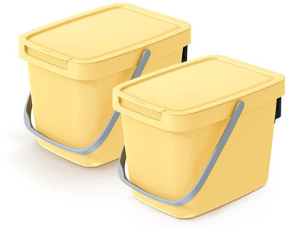 Keden GFT aanrecht afvalbakje - 2x - geel - 6L - afsluitbaar - 20 x 26 x 20 cm - klepje/hengsel