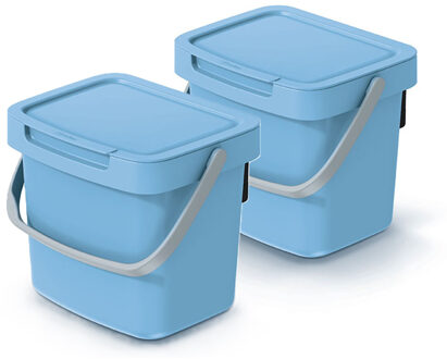 Keden GFT aanrecht afvalbakje - 2x - lichtblauw - 3L - afsluitbaar - 19 x 17 x 15 cm - klepje/hengsel