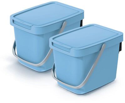 Keden GFT aanrecht afvalbakje - 2x - lichtblauw - 6L - afsluitbaar - 20 x 26 x 20 cm - klepje/hengsel