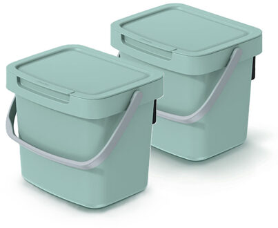 Keden GFT aanrecht afvalbakje - 2x - mintgroen - 3L - afsluitbaar - 19 x 17 x 15 cm - klepje/hengsel