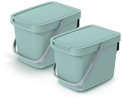 Keden GFT aanrecht afvalbakje - 2x - mintgroen - 6L - afsluitbaar - 20 x 26 x 20 cm - klepje/hengsel