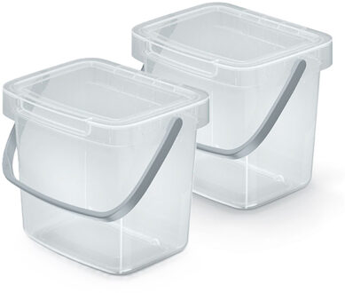 Keden GFT aanrecht afvalbakje - 2x - transparant - 3L - afsluitbaar - 19 x 17 x 15 cm - klepje/hengsel