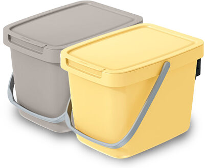 Keden GFT aanrecht afvalbakjes set - 2x - 6L - beige/lichtgeel - 20 x 26 x 20 cm - klepje/hengsel
