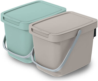 Keden GFT aanrecht afvalbakjes set - 2x - 6L - beige/mintgroen - 20 x 26 x 20 cm - klepje/hengsel