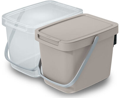 Keden GFT aanrecht afvalbakjes set - 2x - 6L - beige/transparant - 20 x 26 x 20 cm - klepje/hengsel