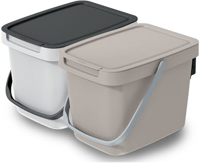 Keden GFT aanrecht afvalbakjes set - 2x - 6L - beige/wit - 20 x 26 x 20 cm - klepje/hengsel