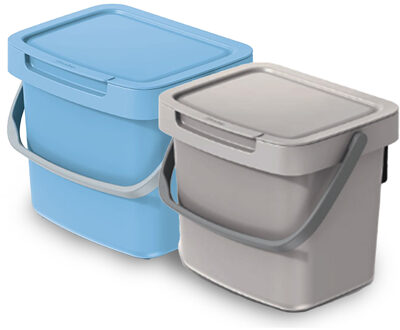Keden GFT aanrecht afvalbakjes set - 2x - beige/lichtblauw - 3L - 19 x 17 x 15 cm - klepje/hengsel