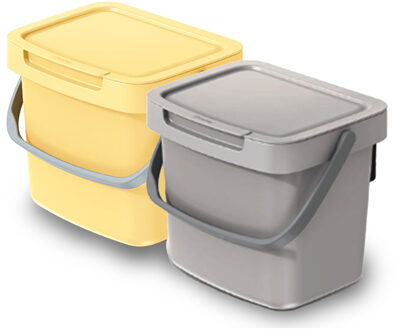 Keden GFT aanrecht afvalbakjes set - 2x - beige/lichtgeel - 3L - 19 x 17 x 15 cm - klepje/hengsel