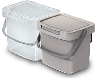 Keden GFT aanrecht afvalbakjes set - 2x - beige/transparant - 3L - 19 x 17 x 15 cm - klepje/hengsel