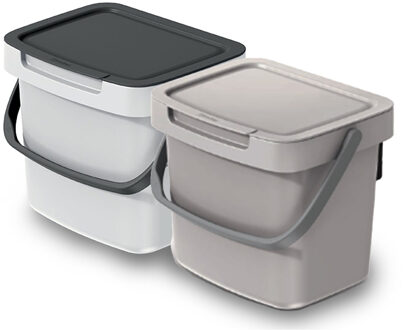 Keden GFT aanrecht afvalbakjes set - 2x - beige/wit - 3L - 19 x 17 x 15 cm - klepje/hengsel
