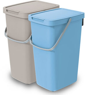 Keden GFT/rest afvalbakken set - 2x - 20L - Beige/blauw - 23 x 29 x 45 cm - afval scheiden