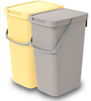 Keden GFT/rest afvalbakken set - 2x - 20L - Beige/geel - 23 x 29 x 45 cm - afval scheiden
