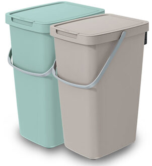 Keden GFT/rest afvalbakken set - 2x - 20L - Beige/groen - 23 x 29 x 45 cm - afval scheiden