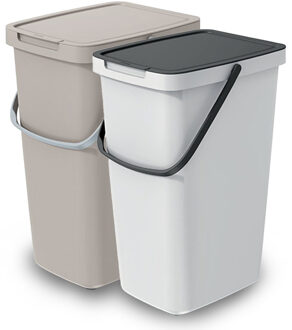 Keden GFT/rest afvalbakken set - 2x - 20L - Beige/wit - 23 x 29 x 45 cm - afval scheiden