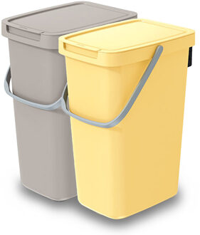 Keden GFT/rest afvalbakken set - 2x - beige/geel - 12L - afsluitbaar - 20 x 26 x 37 cm - afval scheiden