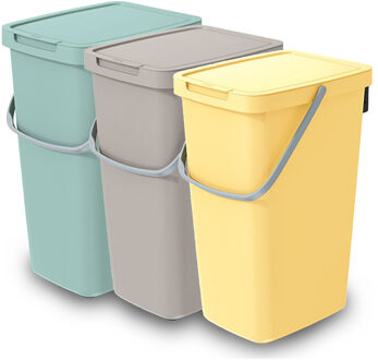 Keden GFT/rest afvalbakken set - 3x - 20L - Beige/groen/geel - 23 x 29 x 45 cm - afval scheiden