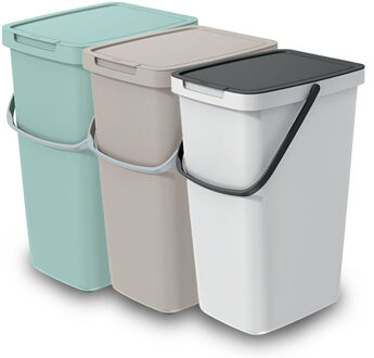 Keden GFT/rest afvalbakken set - 3x - 20L - Beige/groen/wit - 23 x 29 x 45 cm - afval scheiden