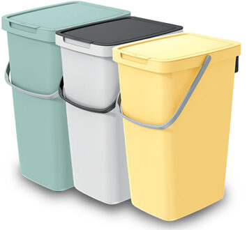 Keden GFT/rest afvalbakken set - 3x - 20L - Groen/geel/wit - 23 x 29 x 45 cm - afval scheiden