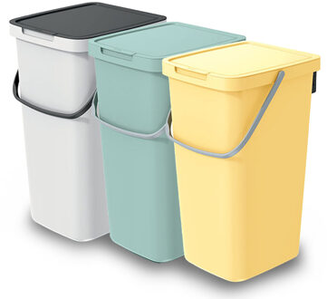 Keden GFT/rest afvalbakken set - 3x - 25L - geel/groen/wit - 26 x 29 x 48 cm - afval scheiden