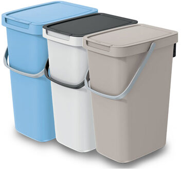 Keden GFT/rest afvalbakken set - 3x - beige/wit/blauw - 12L - afsluitbaar - 20 x 26 x 37 cm - afval scheid