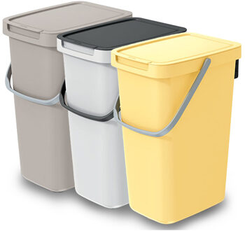Keden GFT/rest afvalbakken set - 3x - beige/wit/geel - 12L - afsluitbaar - 20 x 26 x 37 cm - afval scheid