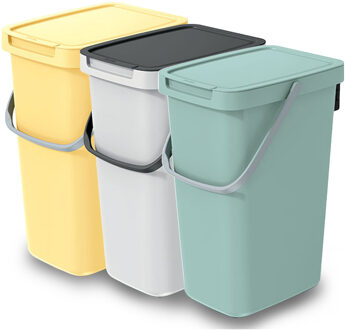 Keden GFT/rest afvalbakken set - 3x - wit/geel/groen - 12L - afsluitbaar - 20 x 26 x 37 cm - afval scheid