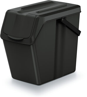 Keden Sorteer afvalbak/emmer - zwart - 25L - afsluitbaar - 24 x 40 x 37 cm - klepje/hengsel
