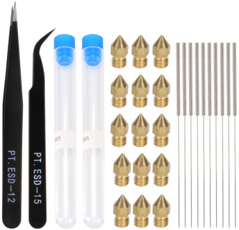 Kee Pang 15pcs mk8 nozzle 0.4mm + 10pcs Cleaning Needles 0.4mm Drill Bits +Pt. ESD-15 PT.ESD-12 tweezers 3D printer Parts