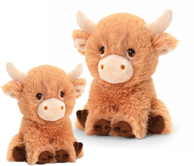 Keel Toys 2x koeien knuffels - pluche Schotse hooglander koeien - 18 en 25 cm