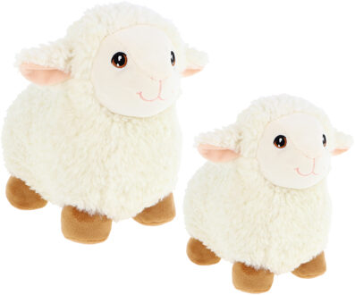 Keel Toys 2x schapen knuffels - pluche schaap/lammetje knuffeldier - wit - lopend - 18 en 25 cm