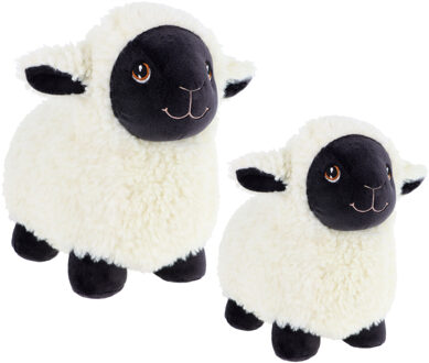 Keel Toys 2x schapen knuffels - pluche schaap/lammetje knuffeldier - wit - lopend - 18 en 25 cm