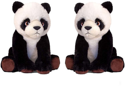 Keel Toys 2x stuks pluche knuffel Panda beren van 25 cm - Dieren knuffelbeesten voor kinderen of decoratie