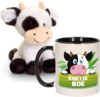 Keel Toys Cadeau set kind - Koeien knuffel 14 cm en Drinkbeker/mok Koe 300 ml