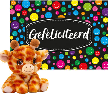 Keel Toys Cadeaukaart Gefeliciteerd met knuffeldier giraffe 16 cm