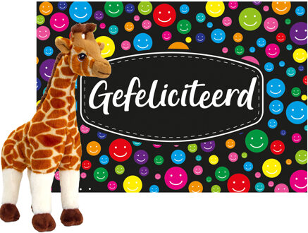 Keel Toys Cadeaukaart Gefeliciteerd met knuffeldier giraffe 30 cm - Knuffeldier Multikleur