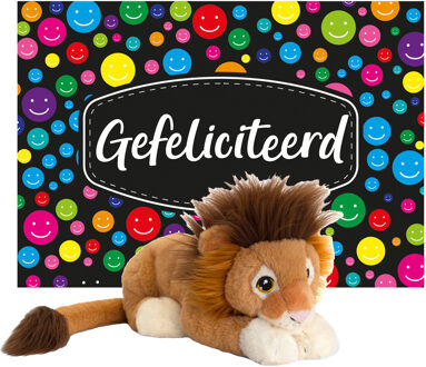 Keel Toys Cadeaukaart Gefeliciteerd met knuffeldier leeuw 25 cm
