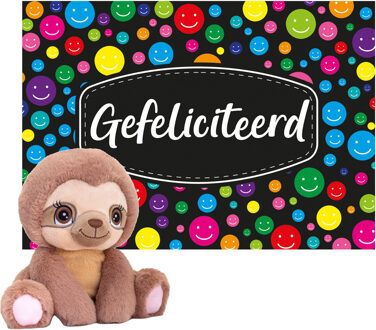 Keel Toys Cadeaukaart Gefeliciteerd met knuffeldier luiaard 16 cm - Knuffeldier Multikleur