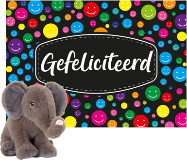 Keel Toys Cadeaukaart Gefeliciteerd met knuffeldier olifant 18 cm