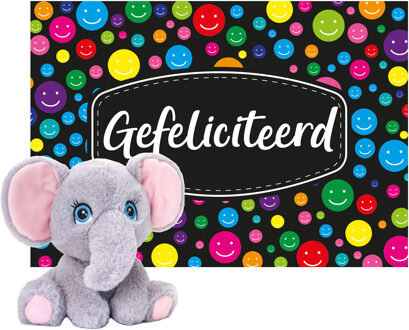 Keel Toys Cadeaukaart Gefeliciteerd met knuffeldier olifant 25 cm - Knuffeldier Multikleur